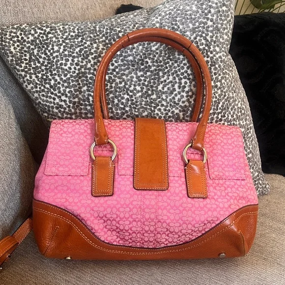 Coach Rare Pink and Brown Signature Ashley Flap Hampton Soho Shoulder Bag - Picture 2 of 8